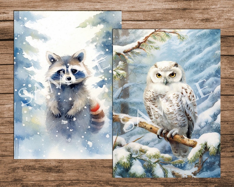 Cartes d'aquarelle de forêt d'hiver : éphémères ATC imprimables (téléchargement numérique) image 3