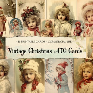 Vintage Christmas ATC Cards, Christmas Junk Journal Kit, Printable Cards, ATC Cards, Ephemera, Scrapbooking, Collage Sheets, Card Making