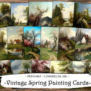 Vintage Spring Painting Journal Cards, Digital Paper, Printable Journaling Cards, Digital Download, Scrapbooking, Ephemera, ATC Cards