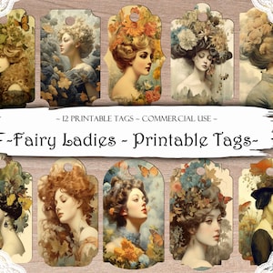 Fairy Ladies Junk Journal Tags, Printable Tags, Junk Journal Supplies, Scrapbooking Supplies, Ephemera, Printable Paper, Labels Printable