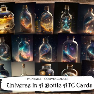 Cartes ATC Univers dans une bouteille, Cartes journal indésirable, Papier numérique, Cartes de journalisation imprimables, Téléchargement numérique, Scrapbooking, Éphémères