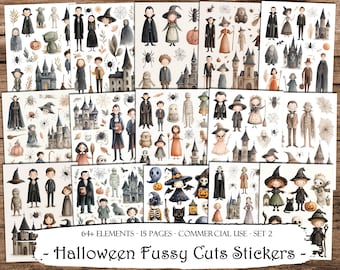 Halloween Fussy Cut Stickers: Printable Ephemera for Junk Journals (Digital Download)