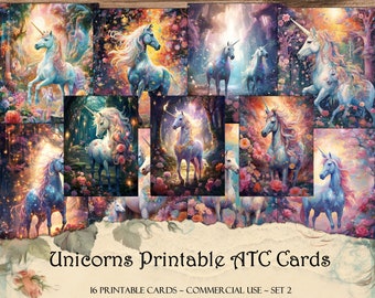 Unicorns ATC Cards, Junk Journal Cards, Digital Paper, Printable Journaling Cards, Digital Download, Scrapbooking, Ephemera, ATC Patch