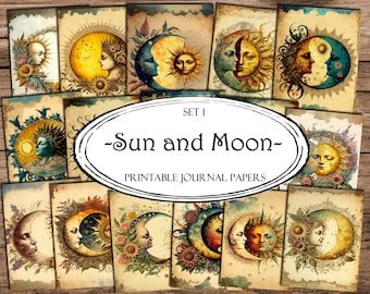 Sun and Moon Journal Pages: Printable Scrapbook Ephemera (Digital Paper)