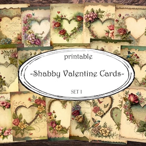 Cartões imprimíveis Shabby Valentine, cartões de diário de dia dos namorados, diário de lixo de dia dos namorados, álbum de recortes de dia dos namorados, imprimíveis de dia dos namorados, cartões ATC