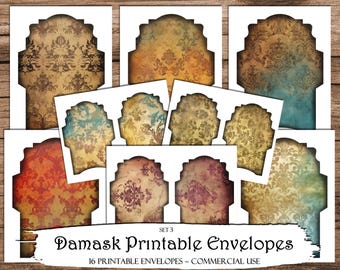 Damask Printable Envelopes: Junk Journal Ephemera (Digital Download)