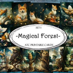 Magischer Wald ATC Karten, Junk Journal Karten, digitales Papier, druckbare Journaling Karten, digitaler Download, Scrapbooking, Ephemera, Handwerk