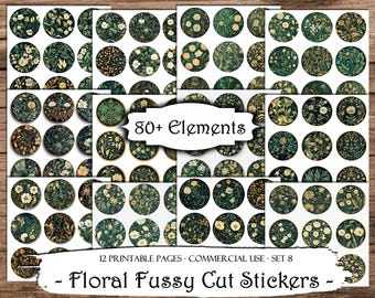 Floral Fussy Cut Stickers: Junk Journal Ephemera (Digital Download)
