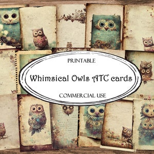 Whimsical Owls ATC Cards, Junk Journal Cards, Digital Paper, Printable Journaling Cards, Digital Download, Scrapbooking, Ephemera, Craft