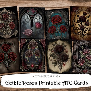 Gothic Rosen druckbare ATC Karten, Junk Journal Karten, digitales Papier, druckbare Journaling Karten, digitaler Download, Scrapbooking, Ephemera