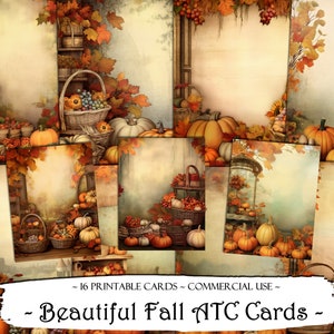 Belle carte ATC autunnali, kit diario spazzatura, carta digitale, carte di journaling stampabili, patch ATC, Scrapbooking, Ephemera, carte stampabili