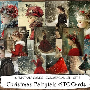 Cartões ATC de contos de fadas de Natal, ACEO, cartões para impressão, kit de diário de lixo, itens efêmeros, folhas de colagem, suprimentos para scrapbook, suprimentos para diário
