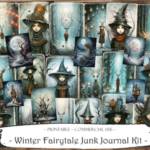 Winter Fairytale Junk Journal Kit, ATC Cards, Fussy Cuts, Printable Papers, Scrapbooking, Scrapbook Supplies, Collage Sheets, Ephemera