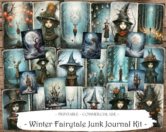 Winter Fairytale Junk Journal Kit, ATC Cards, Fussy Cuts, Printable Papers, Scrapbooking, Scrapbook Supplies, Collage Sheets, Ephemera