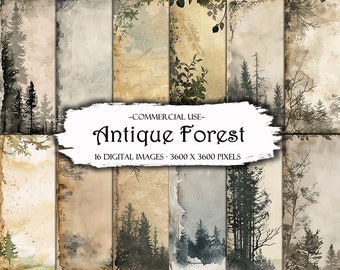 Antique Forest Digital Paper Pack: Printable Scrapbook Kit (Digital Download)