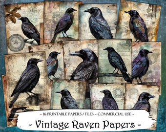 Vintage Raven Journal Papers: Printable Ephemera Kit (Digital Download)