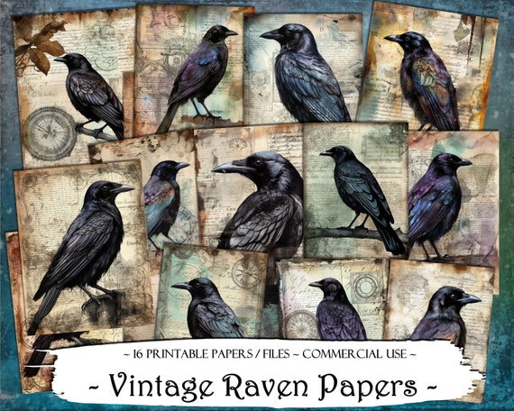 Vintage Raven Journal Papers: Printable Ephemera Kit (Digital Download)