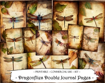 Dragonflies Journal Pages: Vintage Ephemera, Scrapbook Kit (Digital Download)
