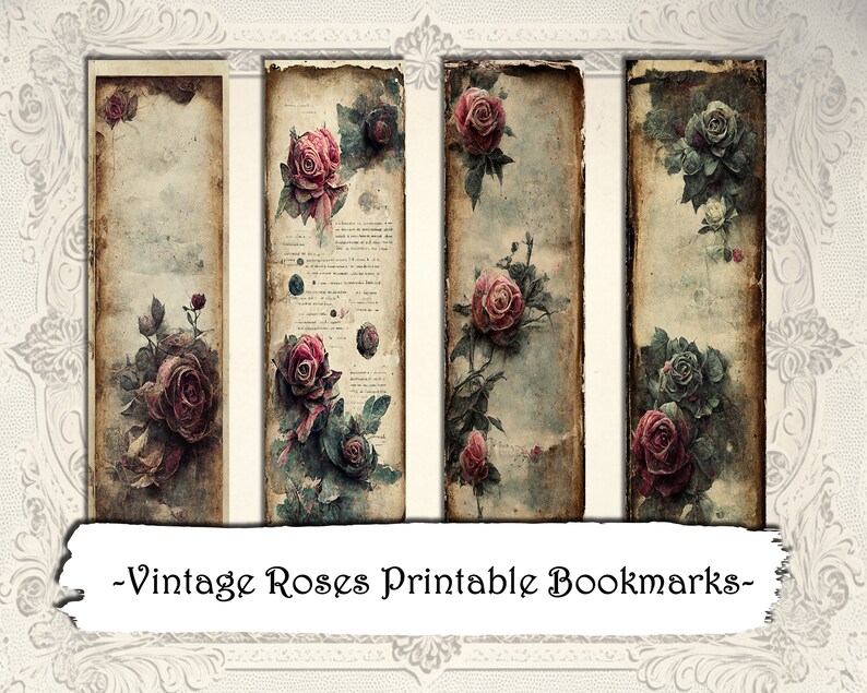 Vintage Roses Printable Bookmarks Digital Bookmarks - Etsy