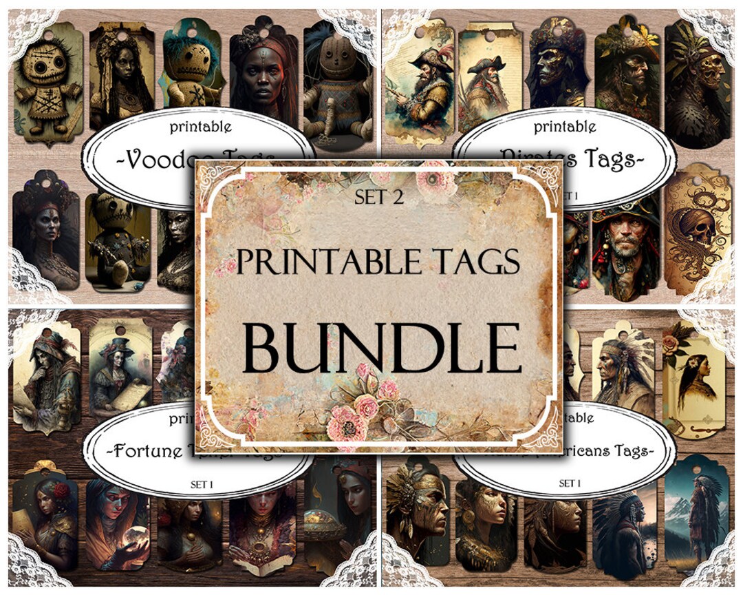 Printable Junk Journal Tags Bundle: Voodoo, Pirates, Fortune Teller ...