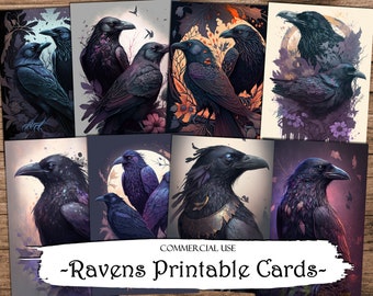 Ravens ATC Cards, Junk Journal Cards, Printable Journaling Cards, Scrapbooking, Ephemera, Digital Paper, Digital Download, Craft