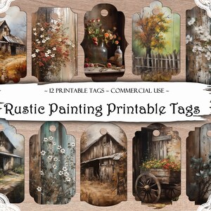 Rustic Painting Junk Journal Tags, Printable Tags, Junk Journal Supplies, Scrapbooking Supplies, Ephemera Printable Paper, Labels Printable