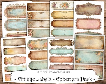 Vintage Labels Ephemera Pack: Junk Journaling, Scrapbooking Collage Sheets (Digital Download)