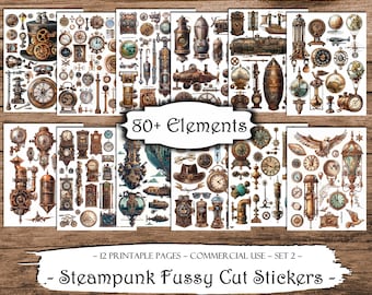 Steampunk Fussy Cut Printable Stickers, Junk Journal Printable Ephemera, Junk Journal Kit, Scrapbook Supplies, Collage Sheets, Paper Craft