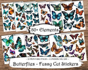 Butterflies Fussy Cut Printable Stickers, Junk Journal Printable Ephemera, Junk Journal Kit, Scrapbook Supplies, Collage Sheets, Craft