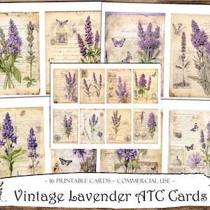 Vintage Lavendel druckbare ATC Karten, Junk Journal Karten, digitales Papier, druckbare Journalkarten, digitaler Download, Scrapbooking Ephemera