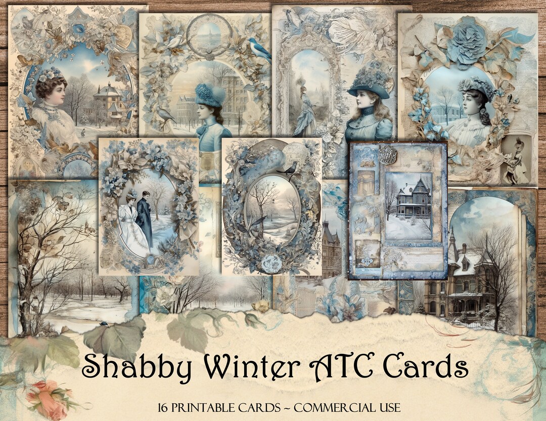 Shabby Winter ATC Cards, Printable Cards, Junk Journal Kit ...