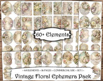 Vintage Floral Ephemera Pack: Junk Journal Collage Sheets (digital ...