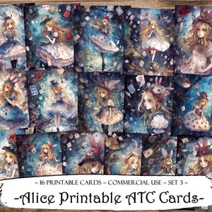 Alice au pays des merveilles, Cartes ATC, Cartes de journal indésirable, Papier numérique, Cartes de journalisation imprimables, Téléchargement numérique, Scrapbooking, Ephemera
