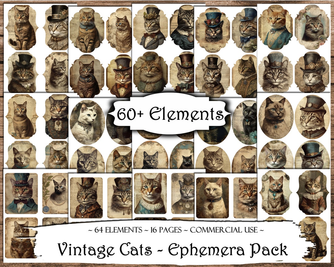 Vintage Cats Ephemera Pack: Junk Journal Collage Sheets (digital ...
