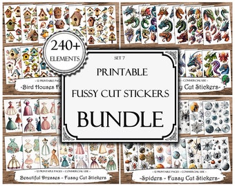 Fussy Cuts Printable Stickers Bundle 3, Junk Journal Printable Ephemera, Junk Journal Kit, Scrapbook Supplies, Collage Sheets, Journal Kit