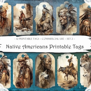 Native Americans Junk Journal Tags, Printable Tags, Junk Journal Supplies, Scrapbooking Supplies, Ephemera Printable Paper, Labels Printable
