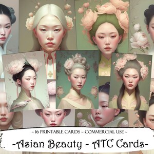 Cartes ATC imprimables de beauté asiatique, cartes de journal indésirable, papier numérique, cartes de journalisation imprimables, téléchargement numérique, scrapbooking, éphémères