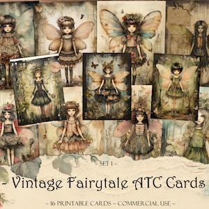 Vintage Fairytale Printable ATC Cards, Junk Journal Kit, Scrapbooking, Printable Ephemera, Collage Sheets, Scrapbook Supplies, Print and Cut