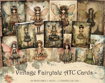 Vintage Fairytale Printable ATC Cards, Junk Journal Kit, Scrapbooking, Printable Ephemera, Collage Sheets, Scrapbook Supplies, Print and Cut