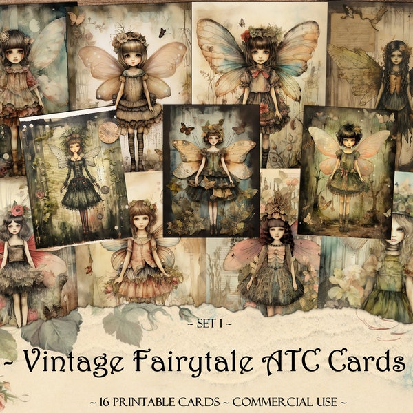 Vintage Fairytale Printable ATC Cards, Junk Journal Kit, Scrapbooking, Printable Ephemera, Collage Sheets, Scrapbook Supplies, Print and Cut