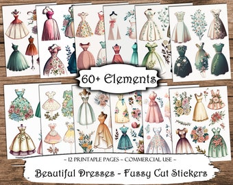 Dress Fussy Cut Stickers: Printable Junk Journal Ephemera (Digital Download)
