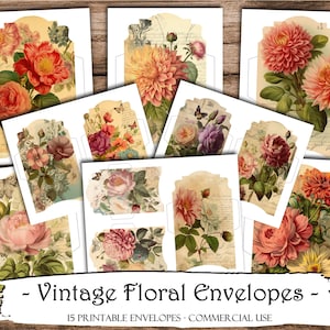 Vintage Floral Envelopes, Junk Journal Envelopes, Junk Journal Supplies, Shabby Envelopes, Printable Envelopes, Scrapbooking, Ephemera Craft