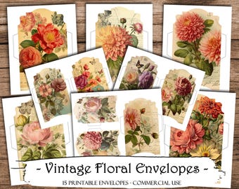 Vintage Floral Envelopes: Junk Journal Ephemera (Digital Download)