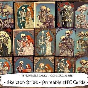 Skeleton Bride ATC Cards, Junk Journal Kit, Digital Paper, Printable Journaling Cards, ATC Patch, Scrapbooking, Ephemera, Printable Cards