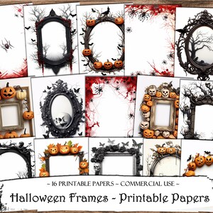 Papéis imprimíveis de molduras de Halloween, papéis digitais, kit de diário de lixo, scrapbooking, suprimentos para scrapbook, coisas efêmeras, fabricação de cartões, artesanato em papel