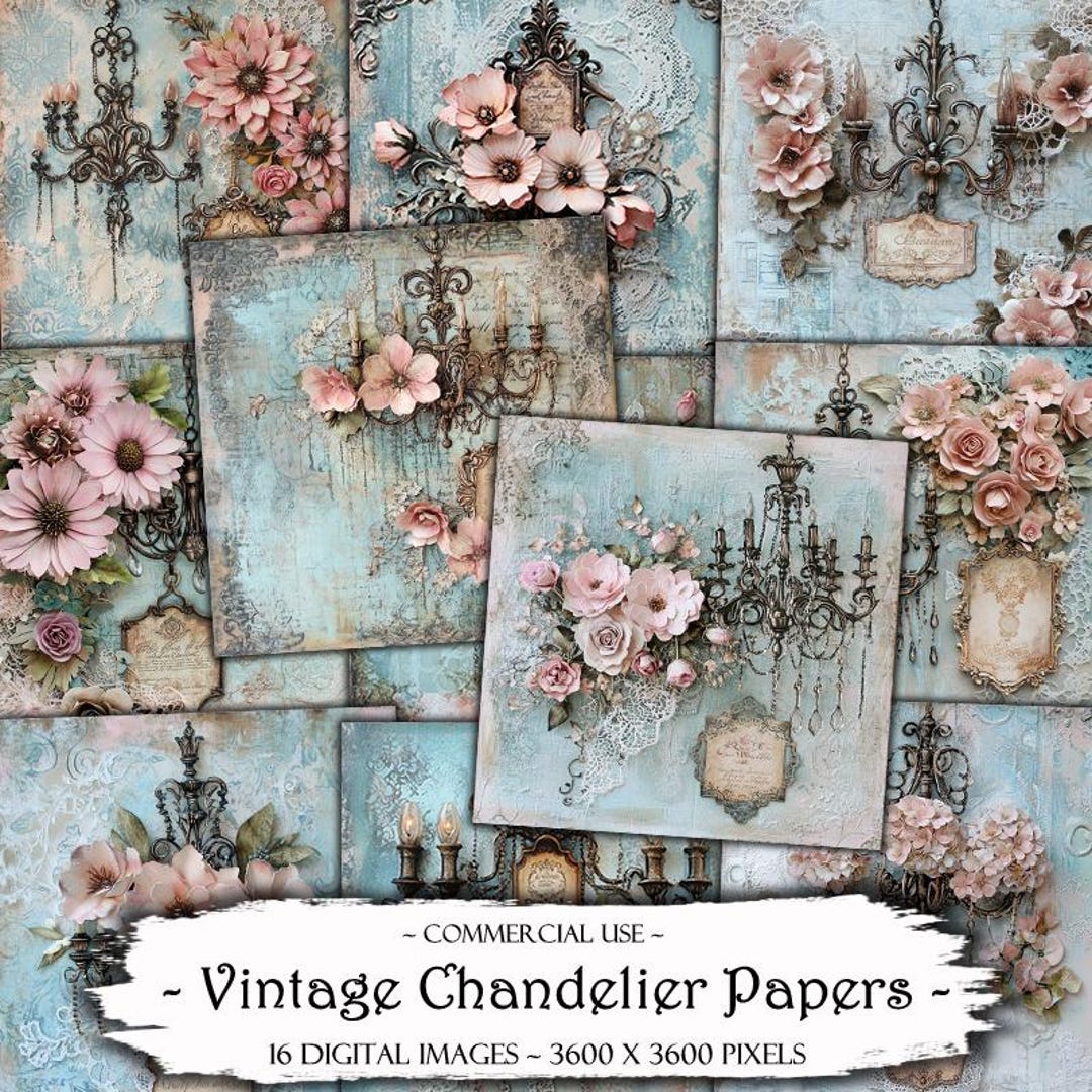 Vintage Chandelier Digital Paper: Junk Journal Scrapbook Kit (digital ...