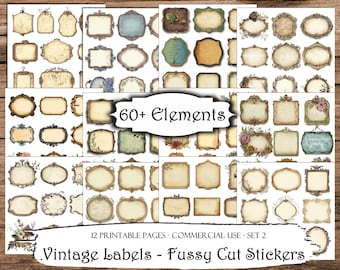 Vintage Label Stickers: Printable Junk Journal Ephemera (Digital Download)