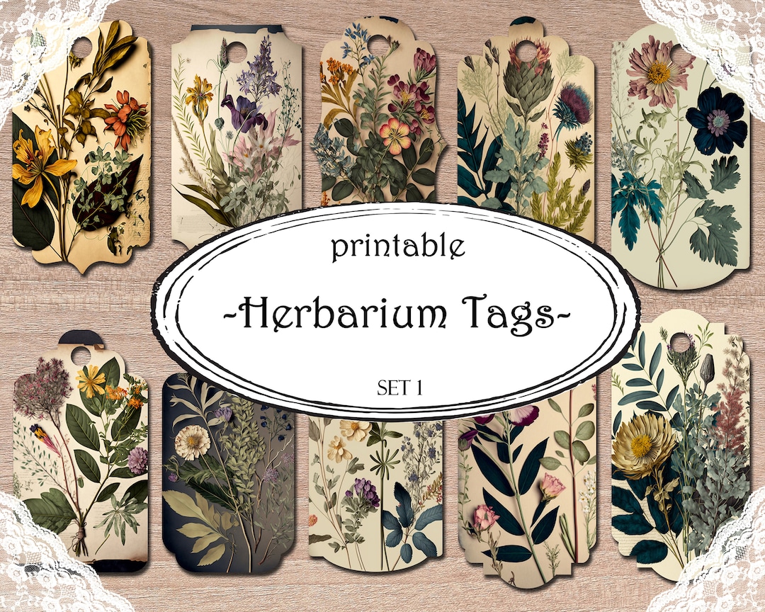 Herbarium Junk Journal Tags, Printable Tags, Junk Journal Supplies ...
