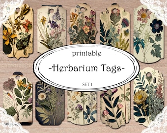 Herbarium Printable Tags: Botanical Junk Journal Ephemera (Digital Download)