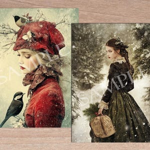Cartões ATC de contos de fadas de Natal: Colagem de itens efêmeros para impressão (download digital) imagem 3